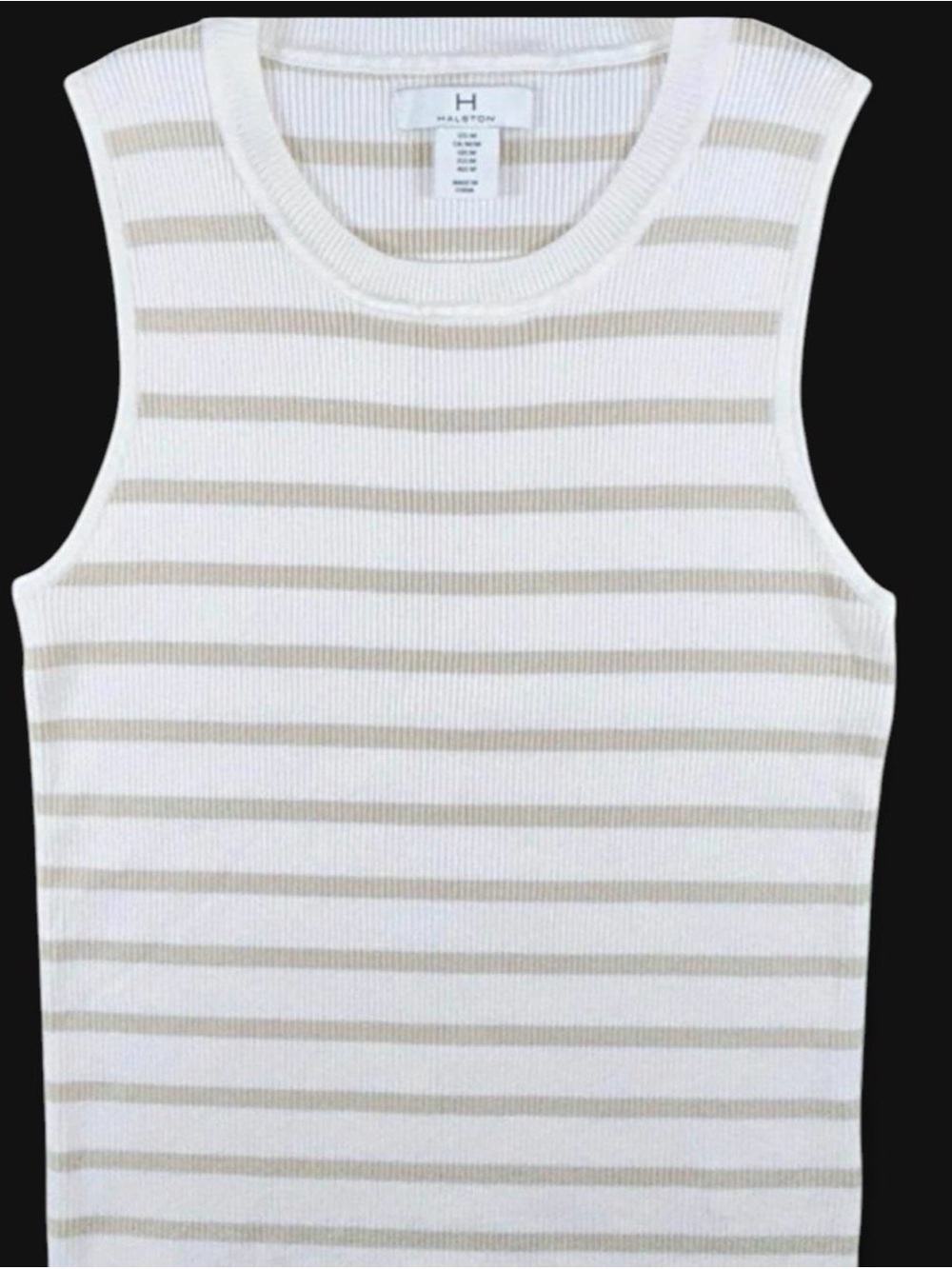 Halston Heritage‎ White and Tan Ribbed Fitted Lightweight Sweater Tank Top Med.